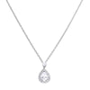 Pear shaped cubic zirconia halo pendant and chain in silver