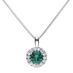 Green cubic zirconia halo pendant and chain in silver