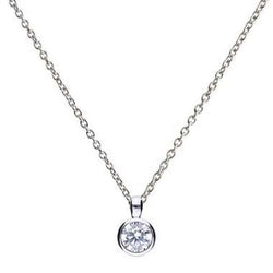 Cubic zirconia rubover set solitaire pendant and chain in silver