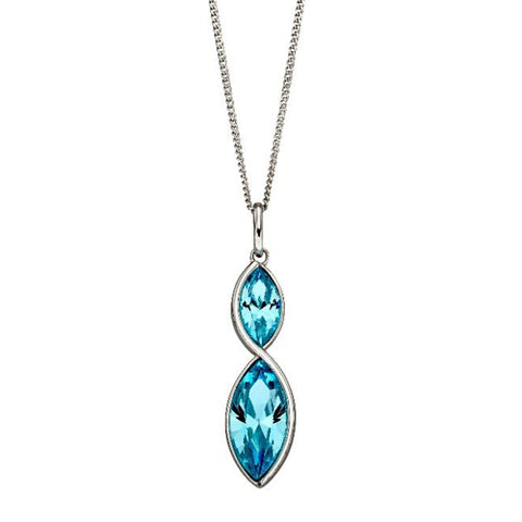 Aqua crystal marquise shape pendant and chain in silver