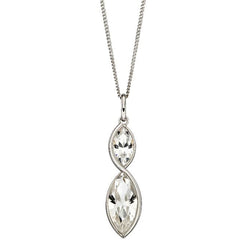 Cubic zirconia marquise shape drop pendant and chain in silver