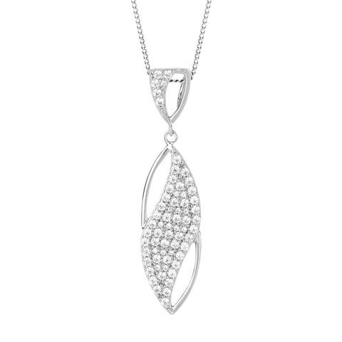 Cubic zirconia pave set pendant and chain in silver