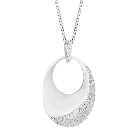 Cubic zirconia oval pendant and chain in silver