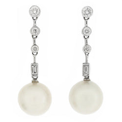 Cultured pearl and diamond drop earrings in 18ct white gold