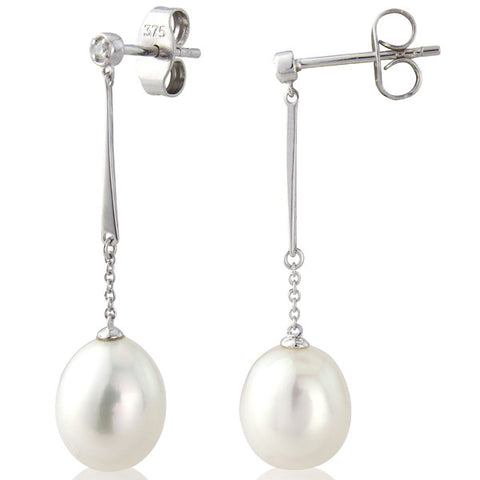 Earrings - Freshwater pearl and diamond earrings in 9ct white gold  - PA Jewellery