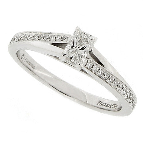 Rings - Phoenix cut diamond solitaire with diamond set shoulders in 18ct white gold, 0.33ct  - PA Jewellery