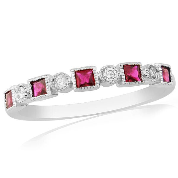 Rings - Ruby and diamond half eternity ring in 18ct white gold  - PA Jewellery