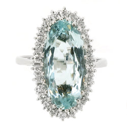 Aquamarine and diamond cluster ring in 18ct white gold
