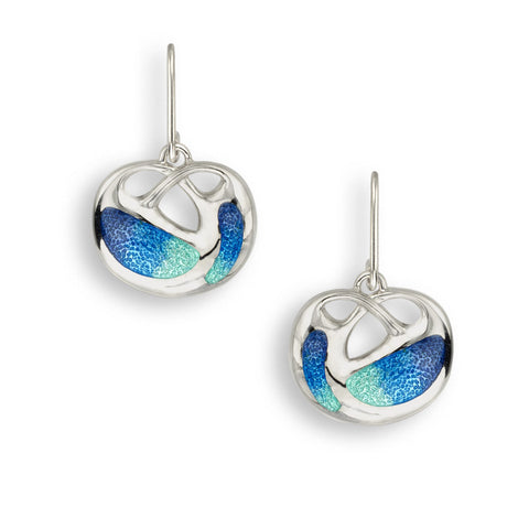 Blue enamel art nouveau drop earrings in silver