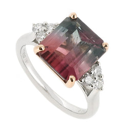 Bi-colour tourmaline and diamond ring in platinum and 18ct rose gold